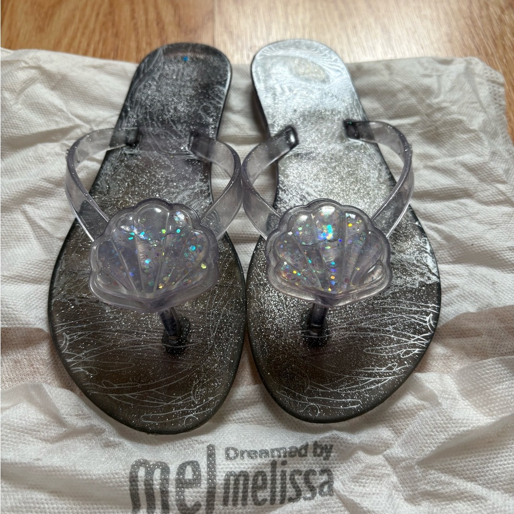 Mini Melissa Glitter Shell Sandals - Silver